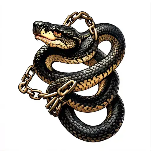 Snake Wrapped Around Arm With Chains
