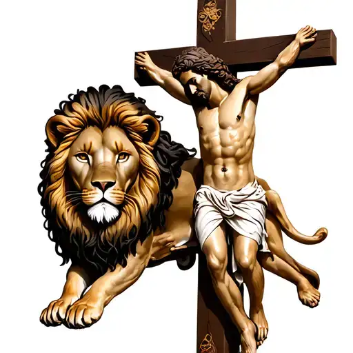 Jesus On The Cross And A Lion