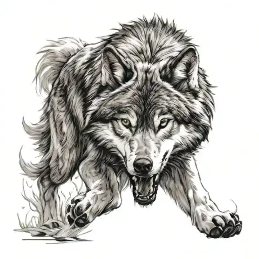 Wolf Walking Forward Snarling Wolf