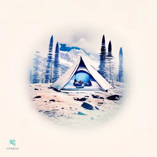 Mountain Landscape From The Himalayas With A Hidden Tent Inside A Square Polaroid