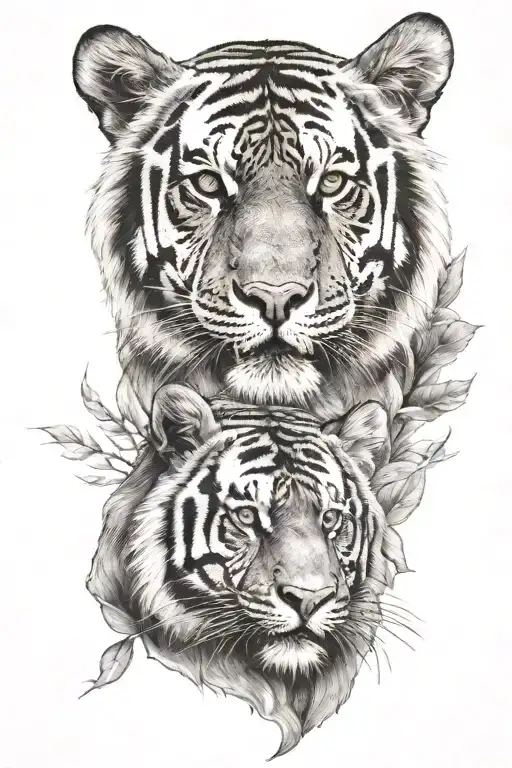 A Tiger And A Black Bear Head