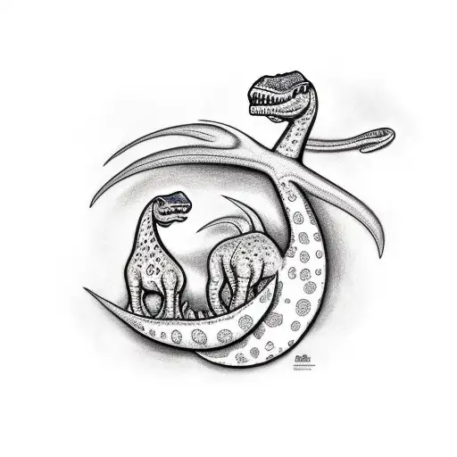 Cute Mother Sauropod With Two Sauropod Babies