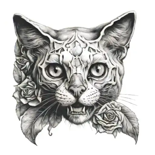 Gothic Cat Skull Forearm Tattoo In Black And Gray