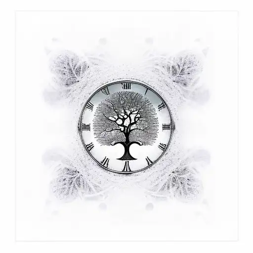Abstract Tree Of Life Inside A Melting Rectangular Clock