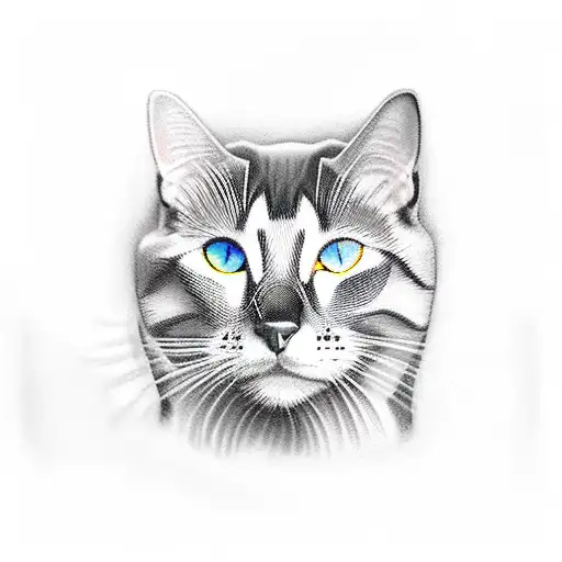 Silhouette Of A Black Cat With Yellow Eyes And A White Cat With Sandy Spots