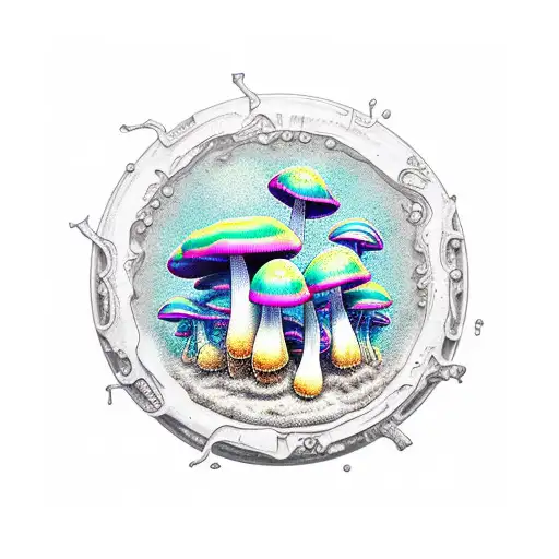 Psychedelic Mushrooms Sprouting Around A Portal