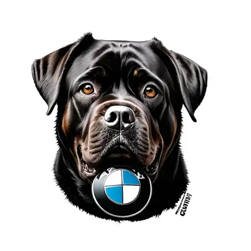 A Black And Grey Portrait Of A Bmw Logo Intertwined With A Rottweiler Silhouette