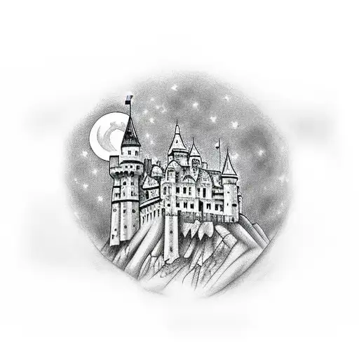 Medieval Castle Moon In Background