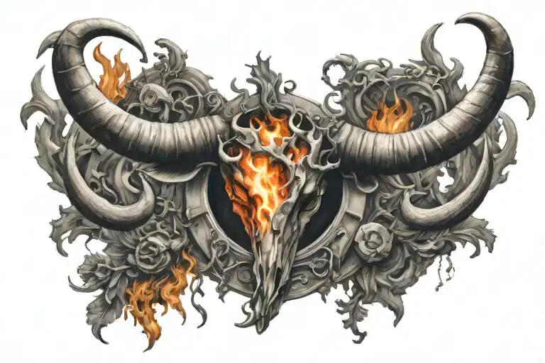 Horns Holding Up Halo With Fire Beneath
