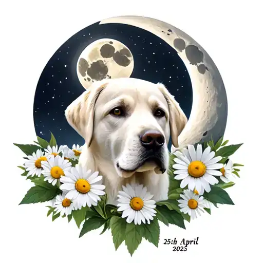 Labrador With Daisy's And Leaves As Well As The Moon From 25Th Of April 2025