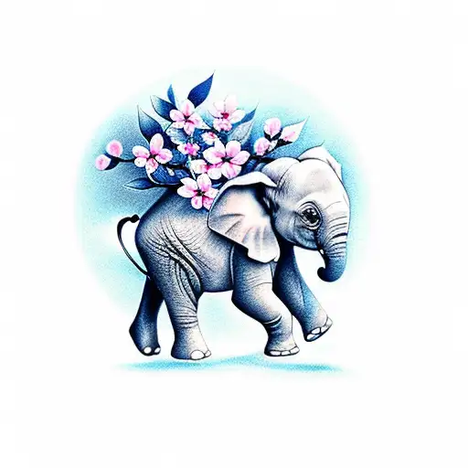 Baby Elephant And Cherry Blossom