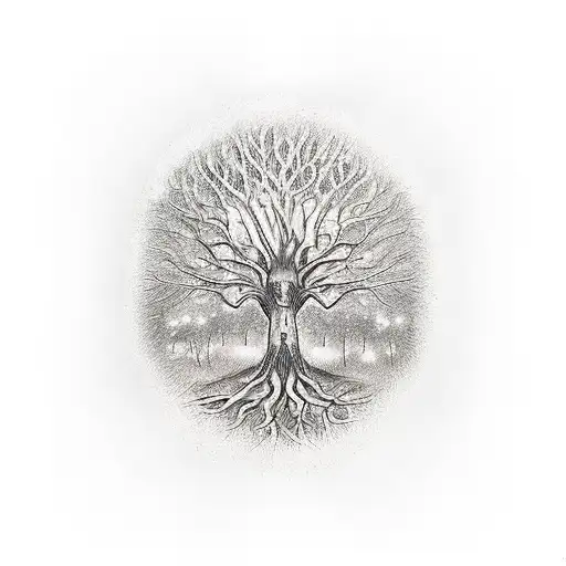 Knight Kneeling Down And Tree Of Life