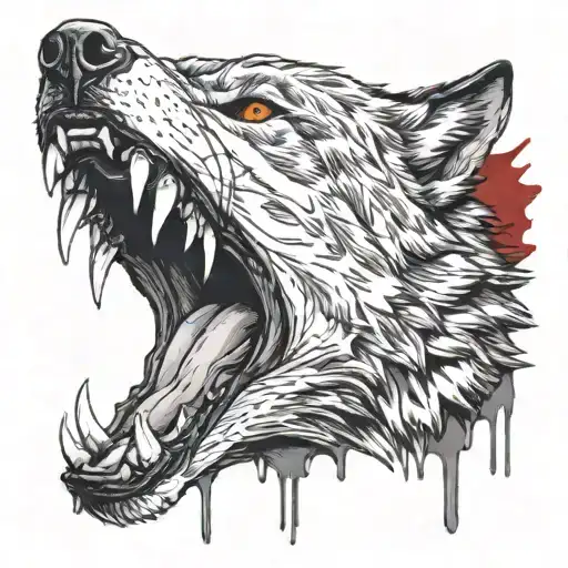 Wolf Snarling Dripping Blood Coming