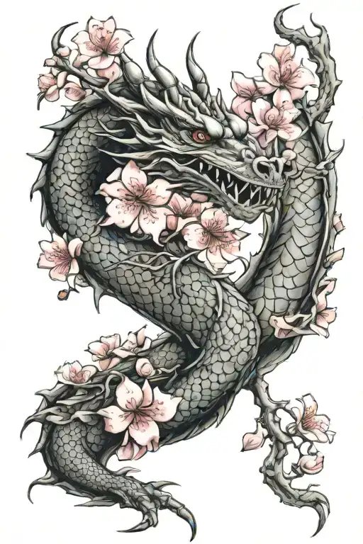 Dragon And Cherry Blossoms For Elegant Woman