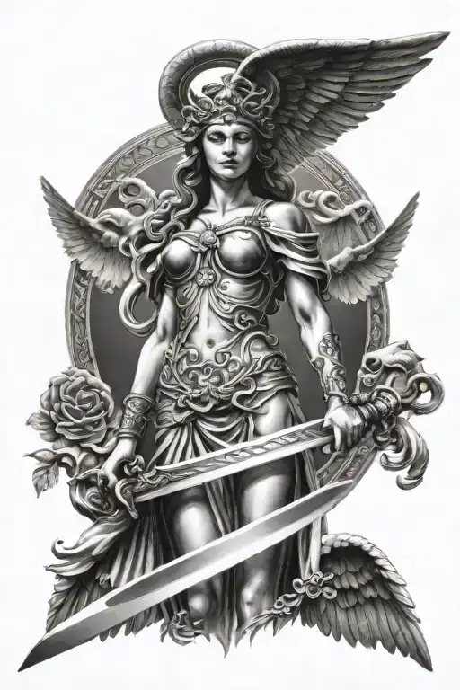 Goddess Themis With A Sword And Wings