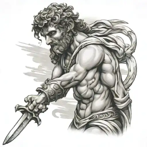 Greek God Pan Holding A Sword
