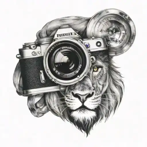 A Lion Head With A Camera Lense For Its Eye
