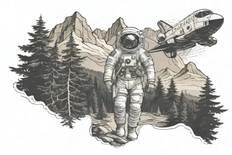 Astronaut Infront Of Trees And Mountains