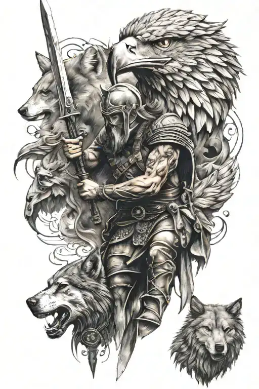Warrior With An Eagle And A Wolf