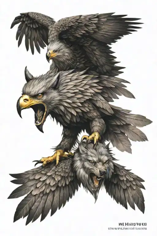 Combined Creature Of An Eagle With The Body Of A Wolf In The Style Of A Warrior