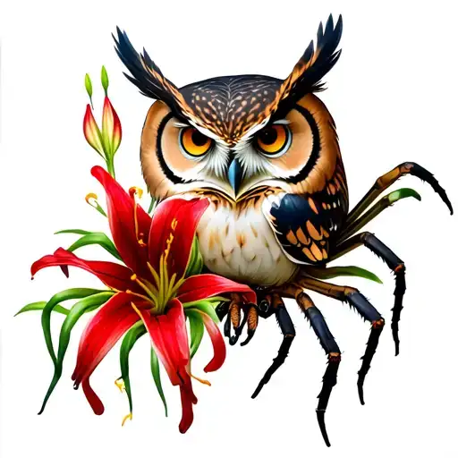 Owl And Red Spider Lily