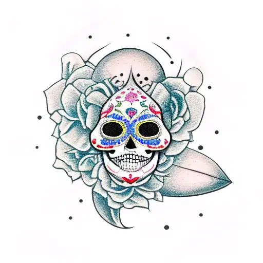 Crescent Moon That Has A Painted Sugar Skull Face