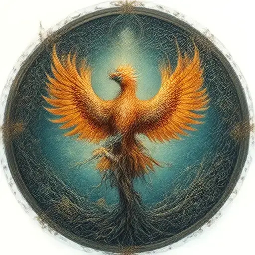 Phoenix Bird Inside A Tree Of Life And A Circle Of Life