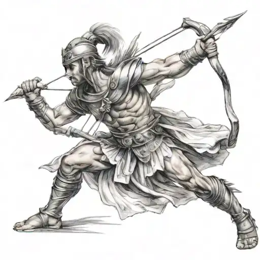 Roman Warrior With A Bow And Arrow And 4 Arrows Pointing