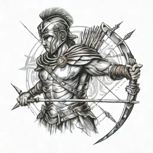 Roman Warrior With A Bow And Arrow And 4 Arrows