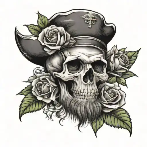 Skull With Roses And A Beard