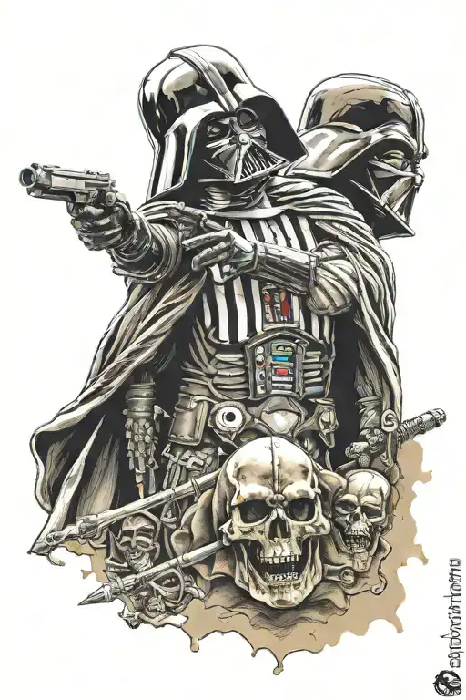 Skull And Darth Vader In Gladiator Style