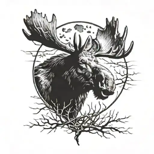 Moose Head With Moon In Background And Electricity Around The Moon