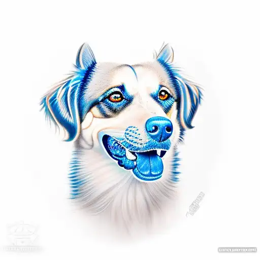 A Realistic Portrait Of A Unique Mixed Breed Dog With Striking Blue Eyes
