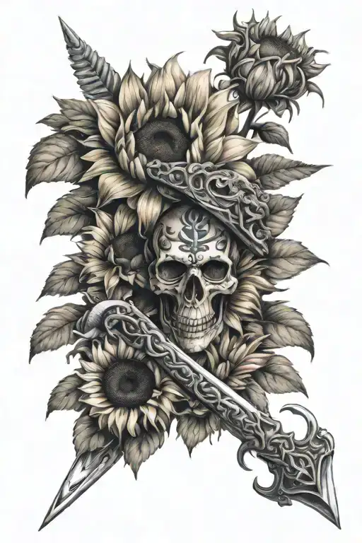 Sword With Snake Wrapped And Sunflowers