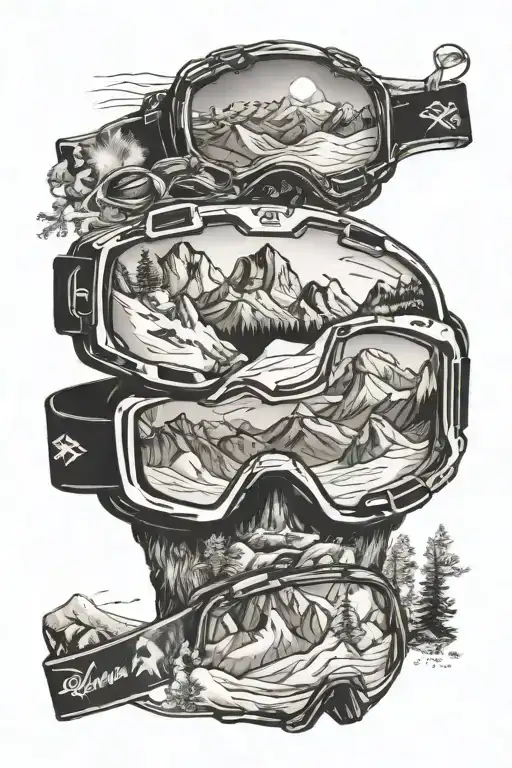 Snowboarding Goggles With Mountain Range