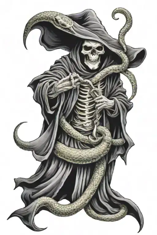 Grim Reaper Holding A Snake