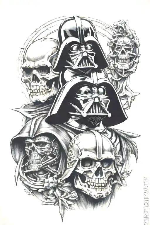 Skull And Darth Vader In Gladiator Style