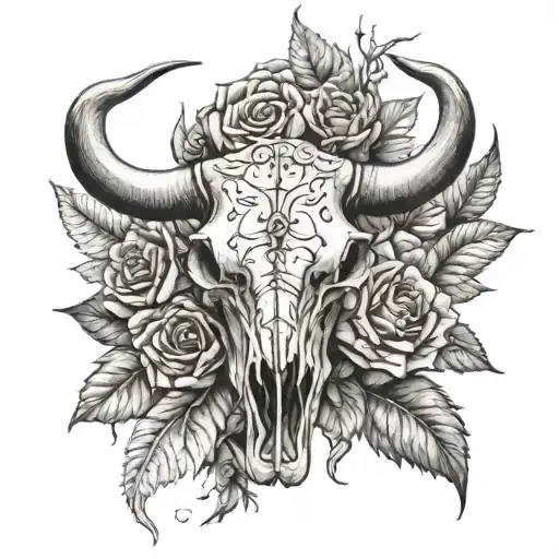 Bull Skull With Roses And Sunflowers