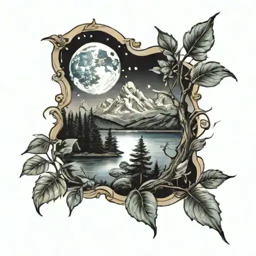 Mountains Lake Moon Fireflies Trees