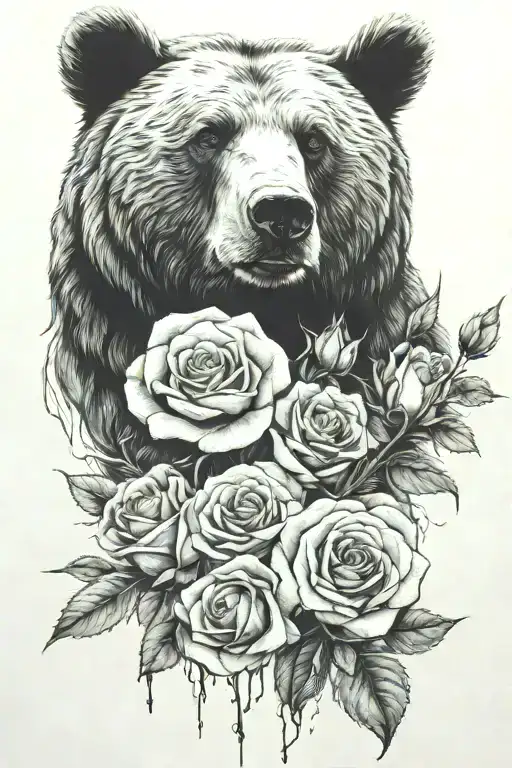 Bear And Roses Intertwined