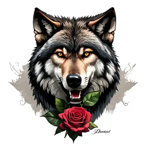 Fierce Wolf With Rose In Its Mouth