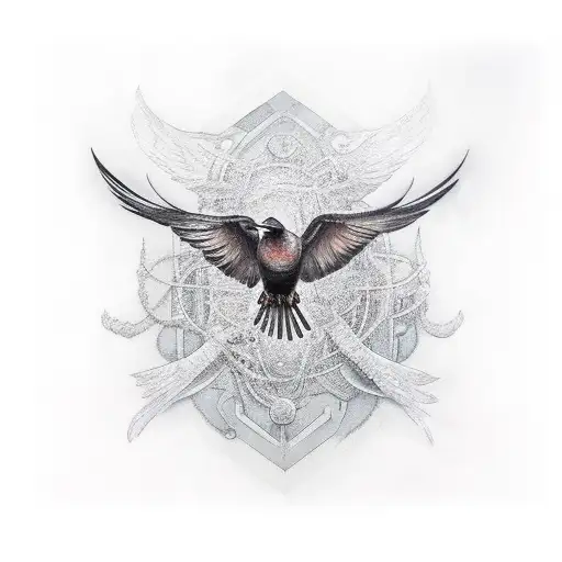 Crow With Wings Spread In Sky