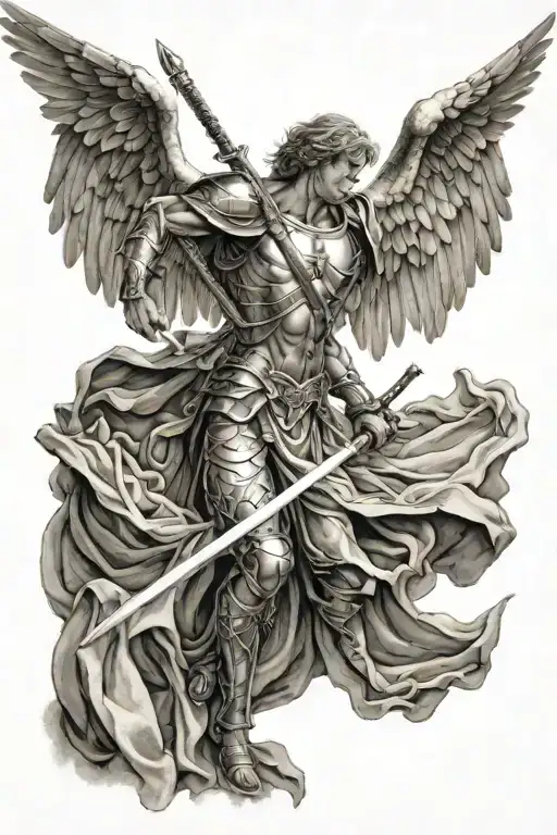 Archangel Defeating Evil With Long Sword