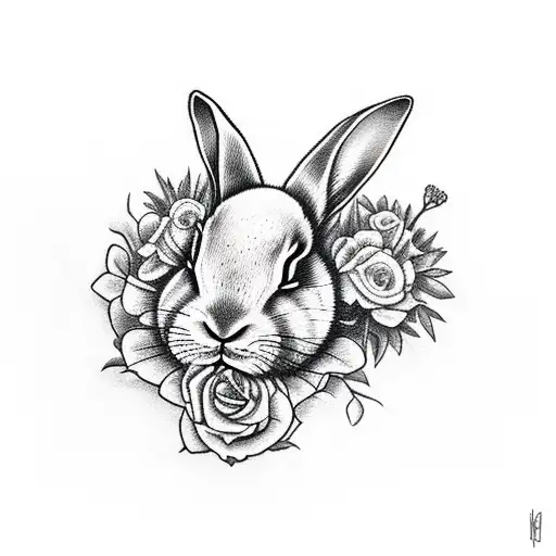 Sleeping Bunny Holding A Skull