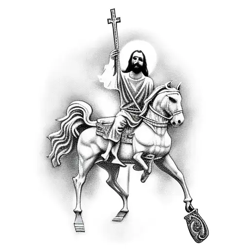 Jesus Christ On A Horse With A Sickle In His Hand