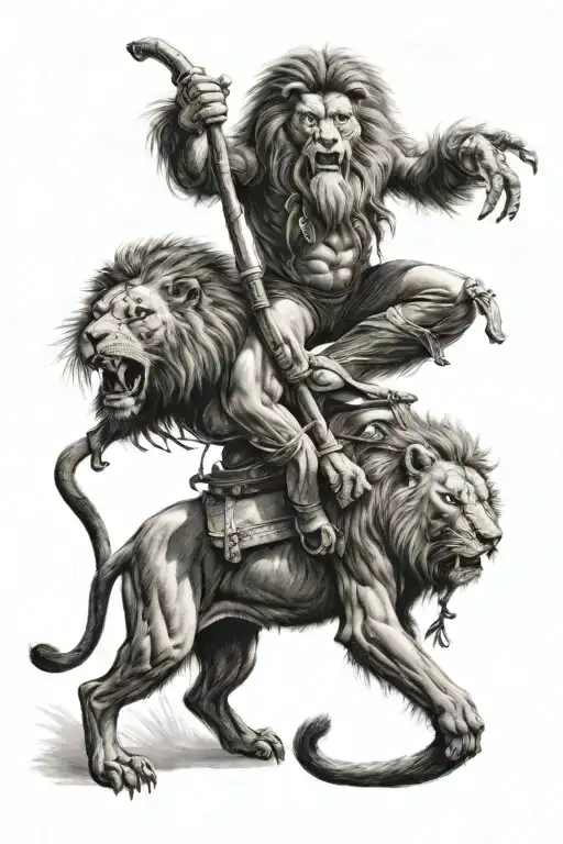 Water Monkey Riding A Big Lion Roaring
