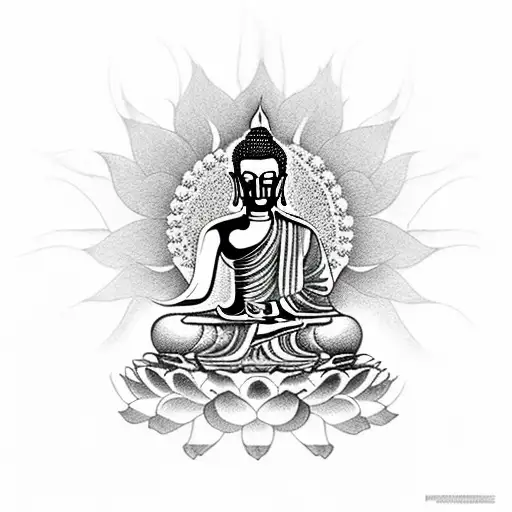 Meditating Buddha With A Halo Of Lotus Flowers