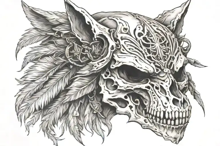 Wolf Skull With A Warrior With A