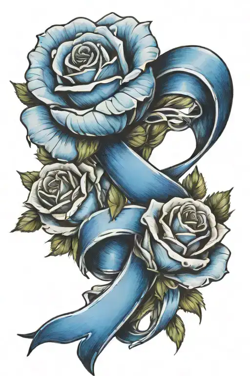 Blue Cancer Ribbon With Roses Intertwined Within