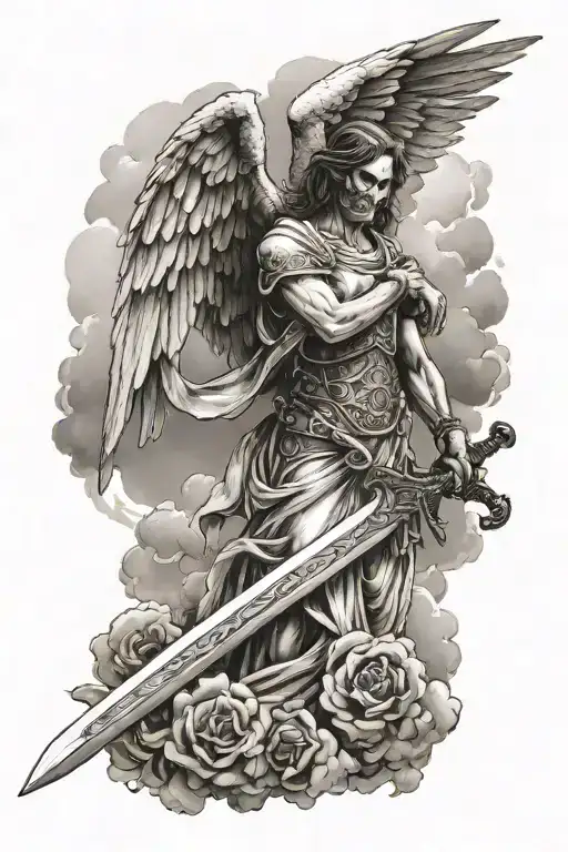 Angel Of Death Holding Sword With Clouds In Background